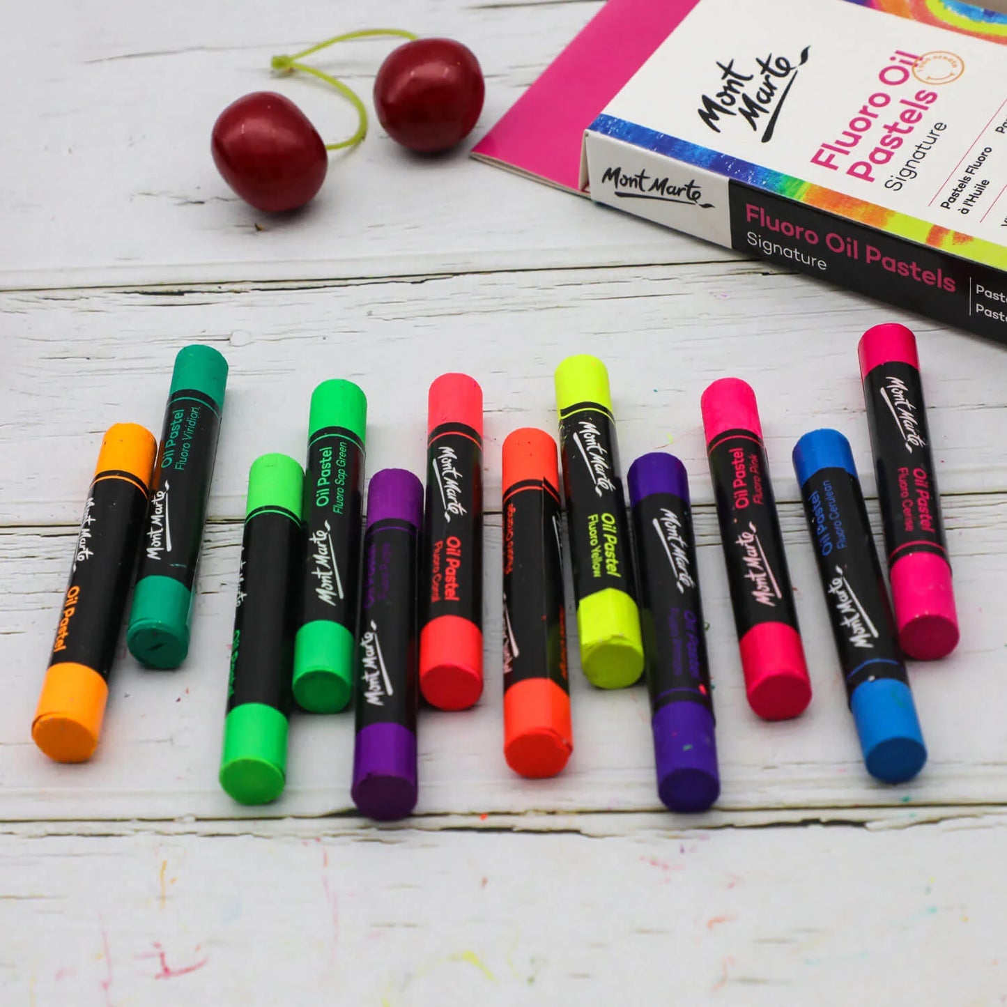 12pc Fluoro Oil Pastels - Mont Marte