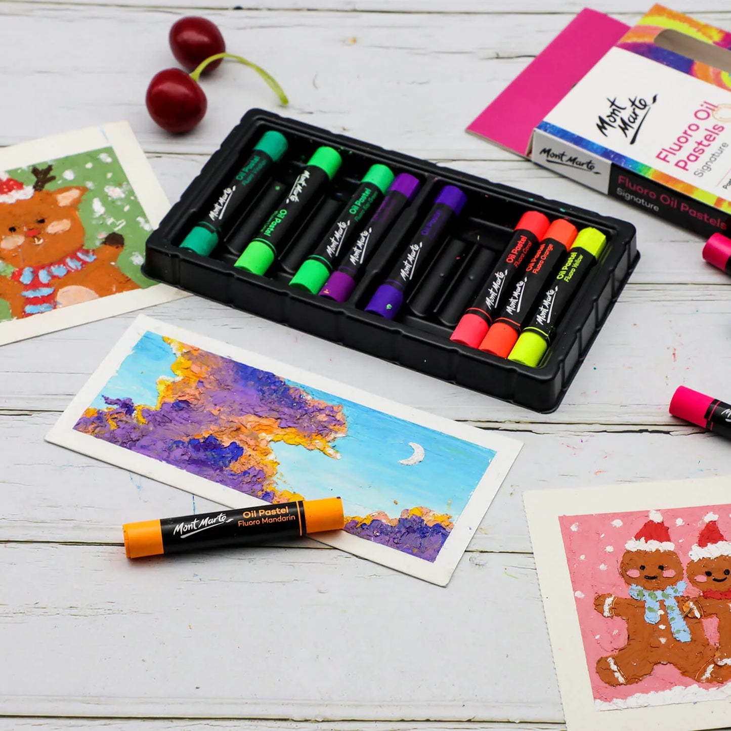 12pc Fluoro Oil Pastels - Mont Marte