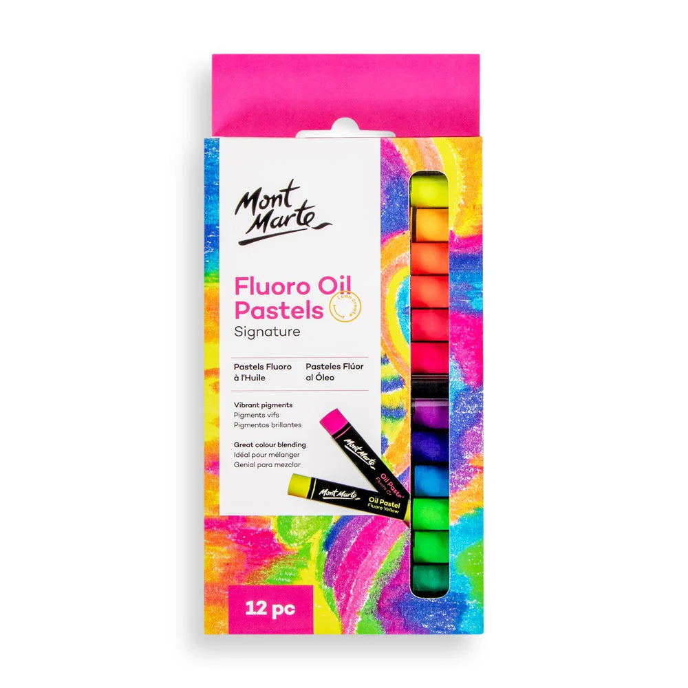 12pc Fluoro Oil Pastels - Mont Marte
