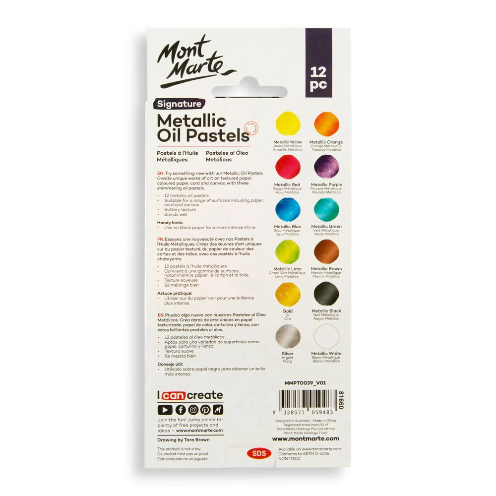 12pc Metallic Oil Pastels - Mont Marte