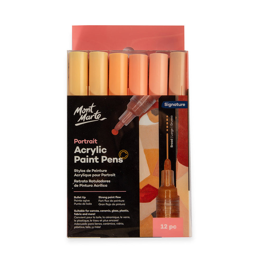 12pc Portrait Acrylic Paint Pens Broad - Mont Marte