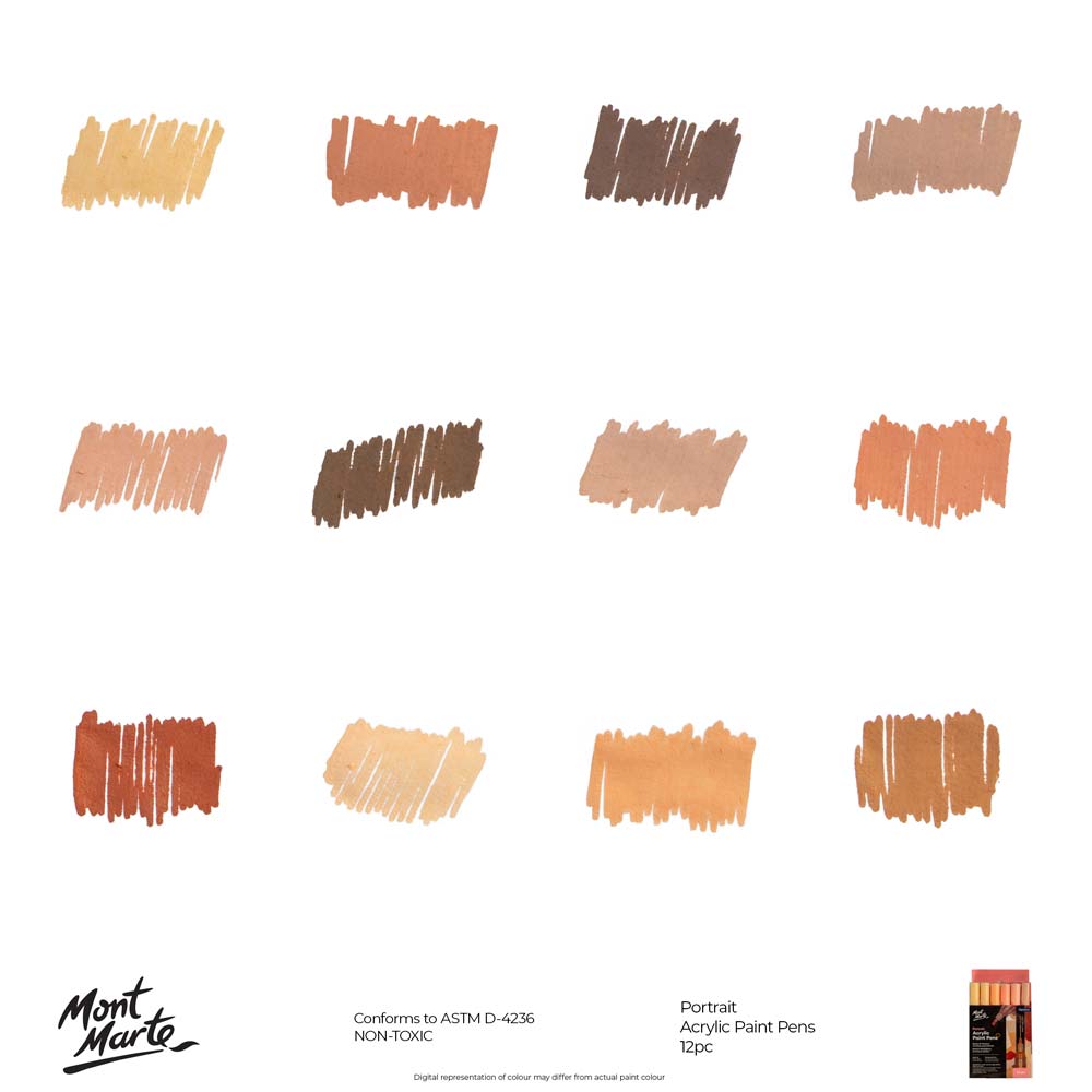 12pc Portrait Acrylic Paint Pens Broad - Mont Marte