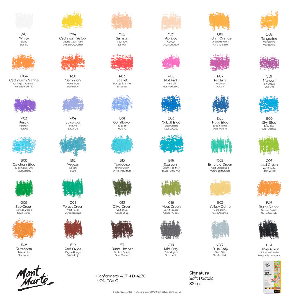 36pc Soft Pastels in Tin Box - Mont Marte