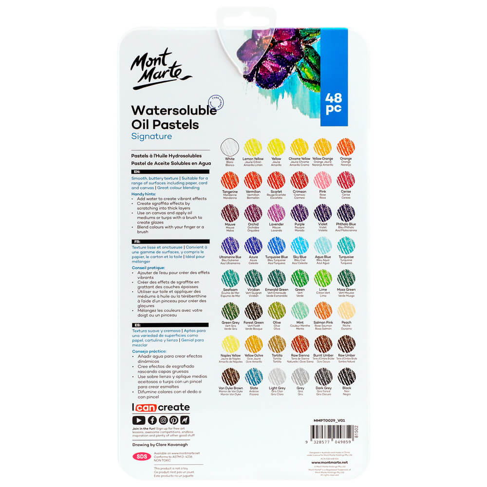 48pc Set Watersoluble Oil Pastels in Tin Box - Mont Marte