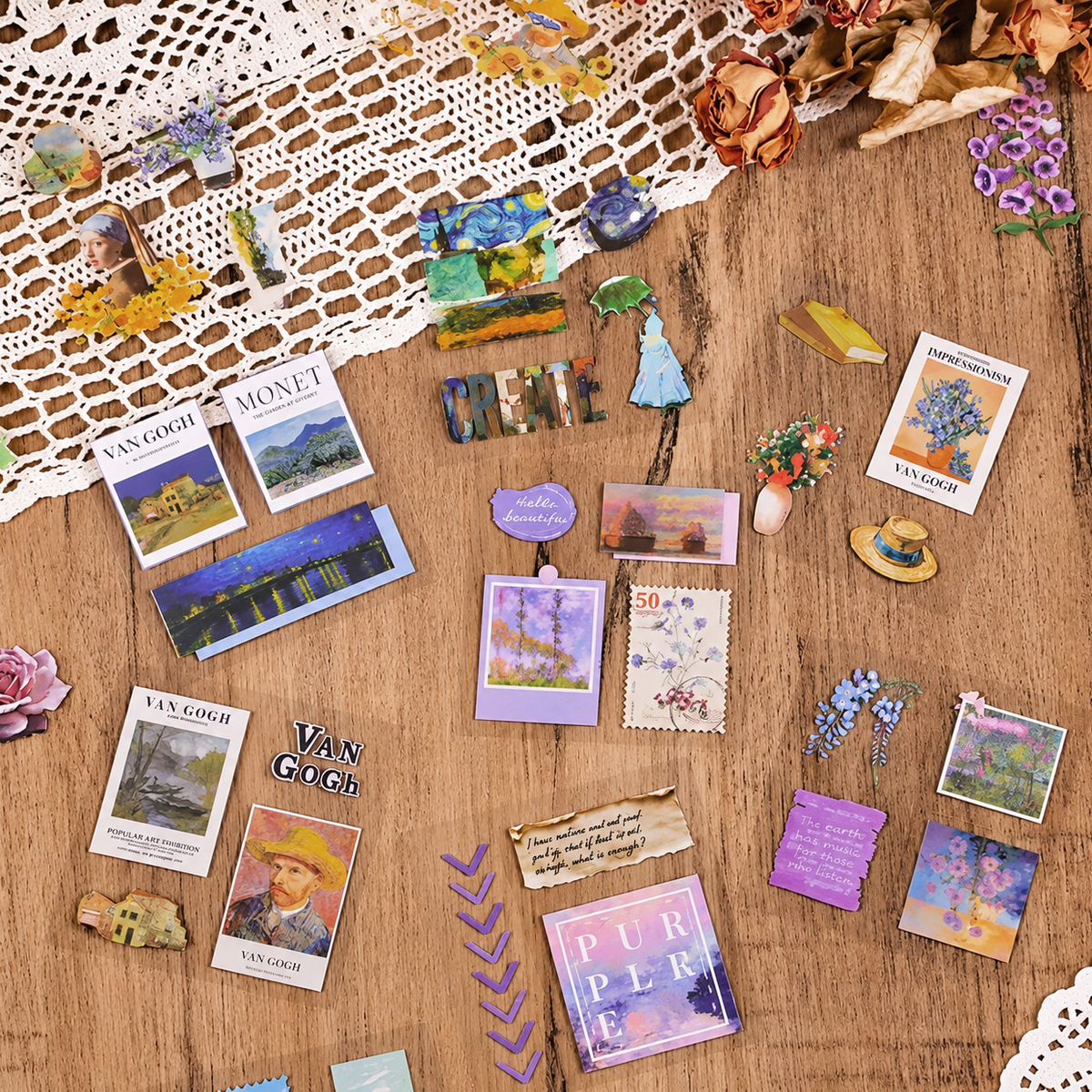 100pcs Cartelas PET Vintage Stickers - Van Gogh