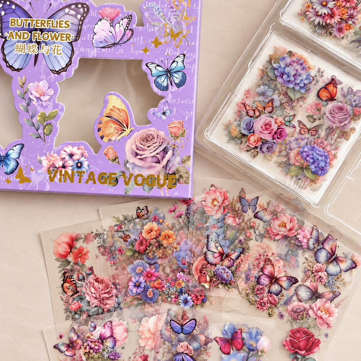 100pcs Cartelas PET Vintage Stickers - Flowers