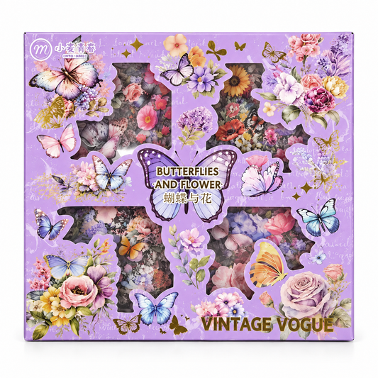 100pcs Cartelas PET Vintage Stickers - Flowers