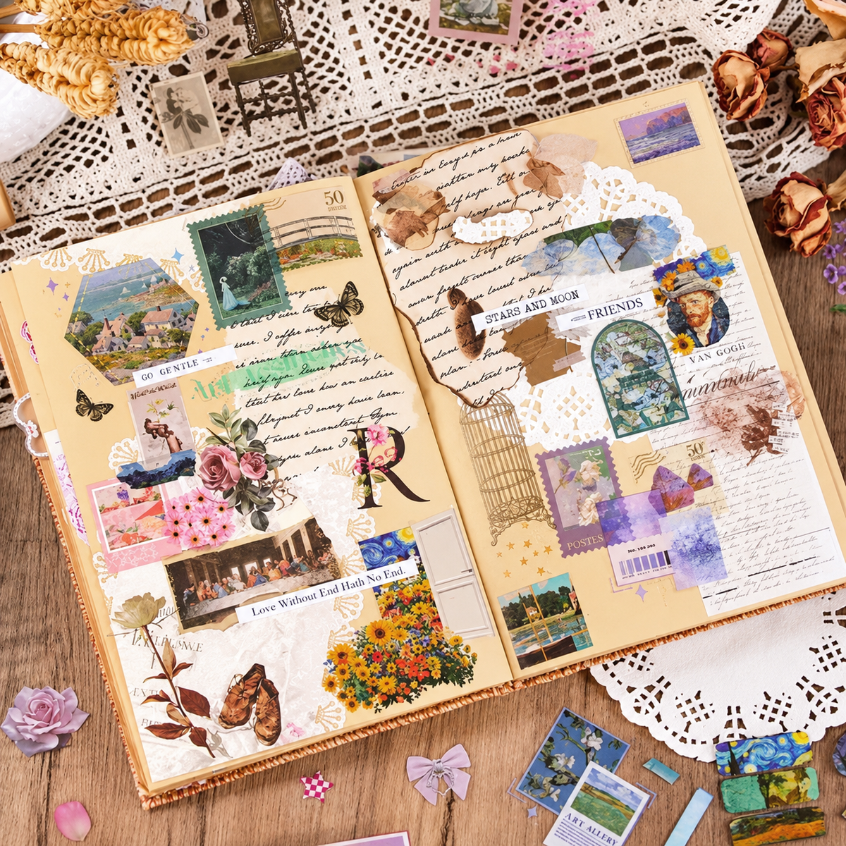 100pcs Cartelas PET Vintage Stickers - Van Gogh
