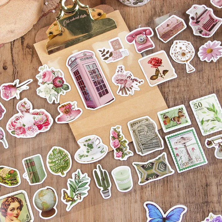 Vintage Washi Paper Stickers - Retro Style