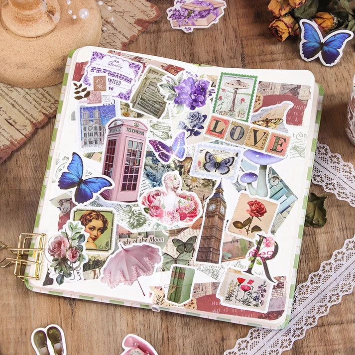 Vintage Washi Paper Stickers - Retro Style
