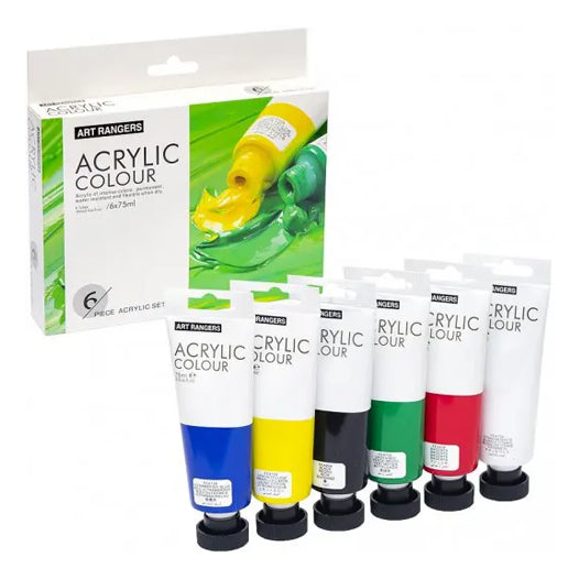 6 Tubes Acrylic Basic Colors Set 75 ml - Art rangers