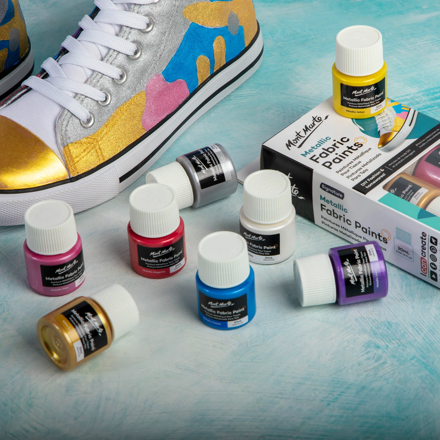 8pc Fabric Metallic Paint 20ml  - Mont Marte