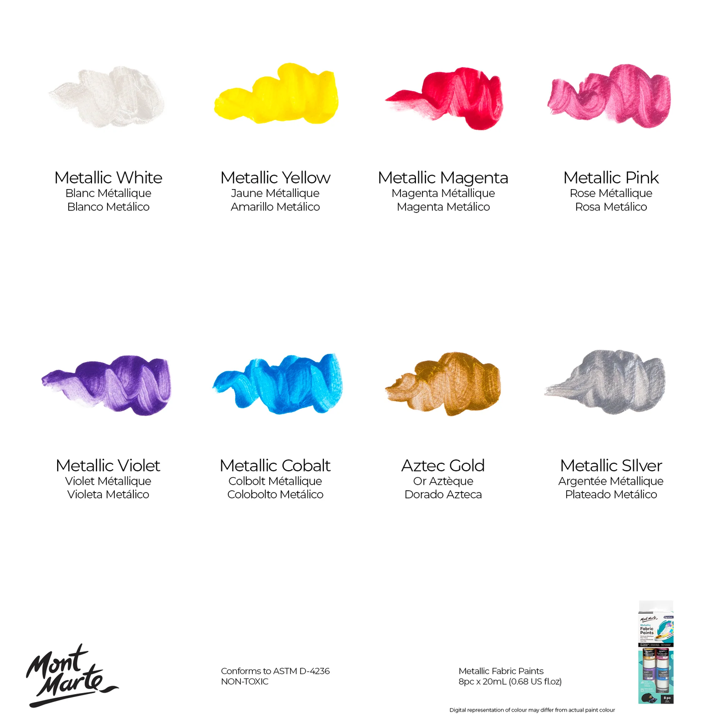 8pc Fabric Metallic Paint 20ml  - Mont Marte