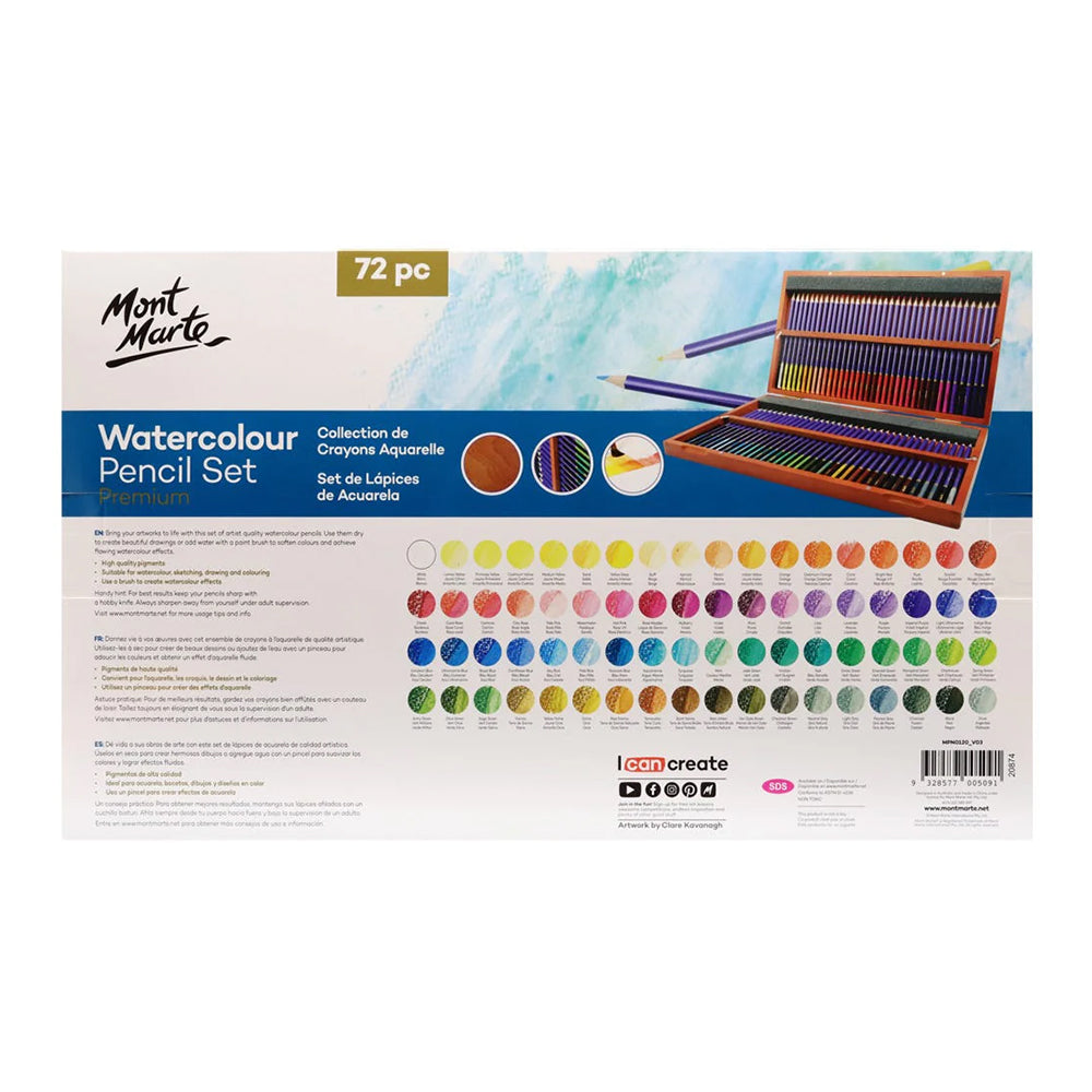 72pc Watercolour Pencil wooden Box Set Premium - Mont Marte